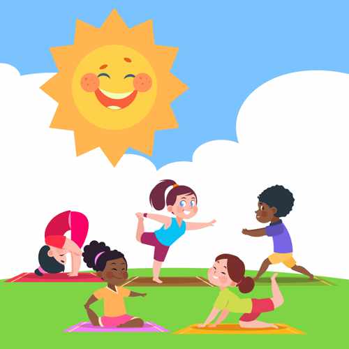 Kinder beim Yoga in der Sonne